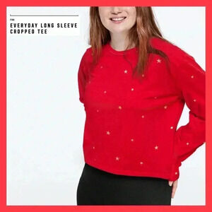🆕PINK EVERYDAY LONG SLEEVE STARS CROPPED TEE L🆕